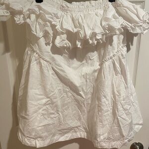 Free People Have a Thing For You White Cotton Strapless Ruffle Mini Dress Sz S